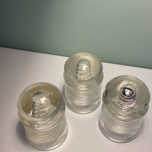 Vintage PYREX Clear Glass Electric Wire Insulators Set of 3 - Picture 2 of 9